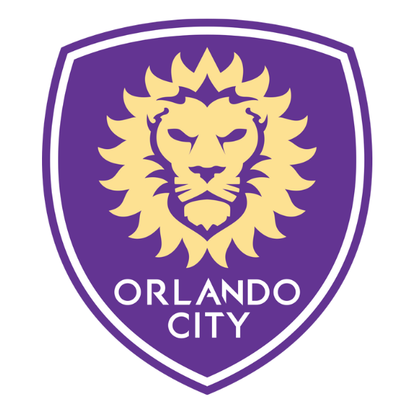 Orlando City soccer team logo with lion in purple and gold colors to buy Orlando City soccer jerseys