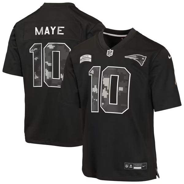 Drake Maye New England Patriots Nike Youth 2026 Salute to Service Game Jersey - Black