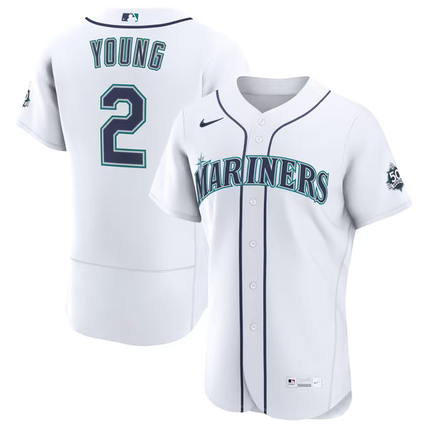 Cole Young Seattle Mariners Nike Home 50th Season Authentic Jersey - White