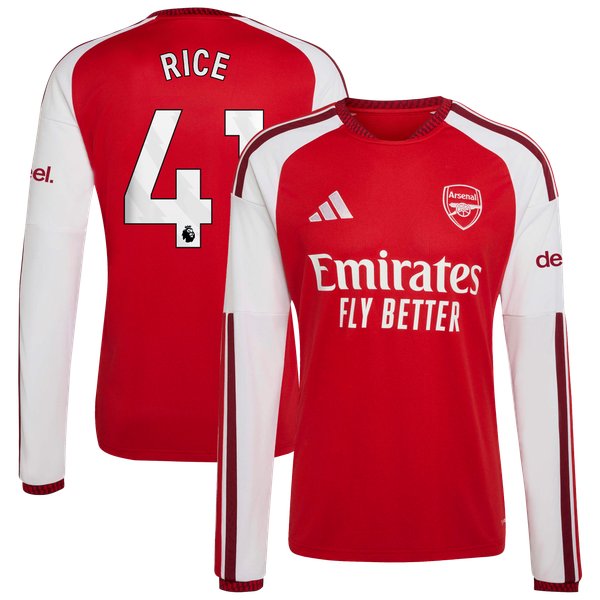 Declan Rice Arsenal adidas 2026/27 Home Replica Long Sleeve Jersey - Red