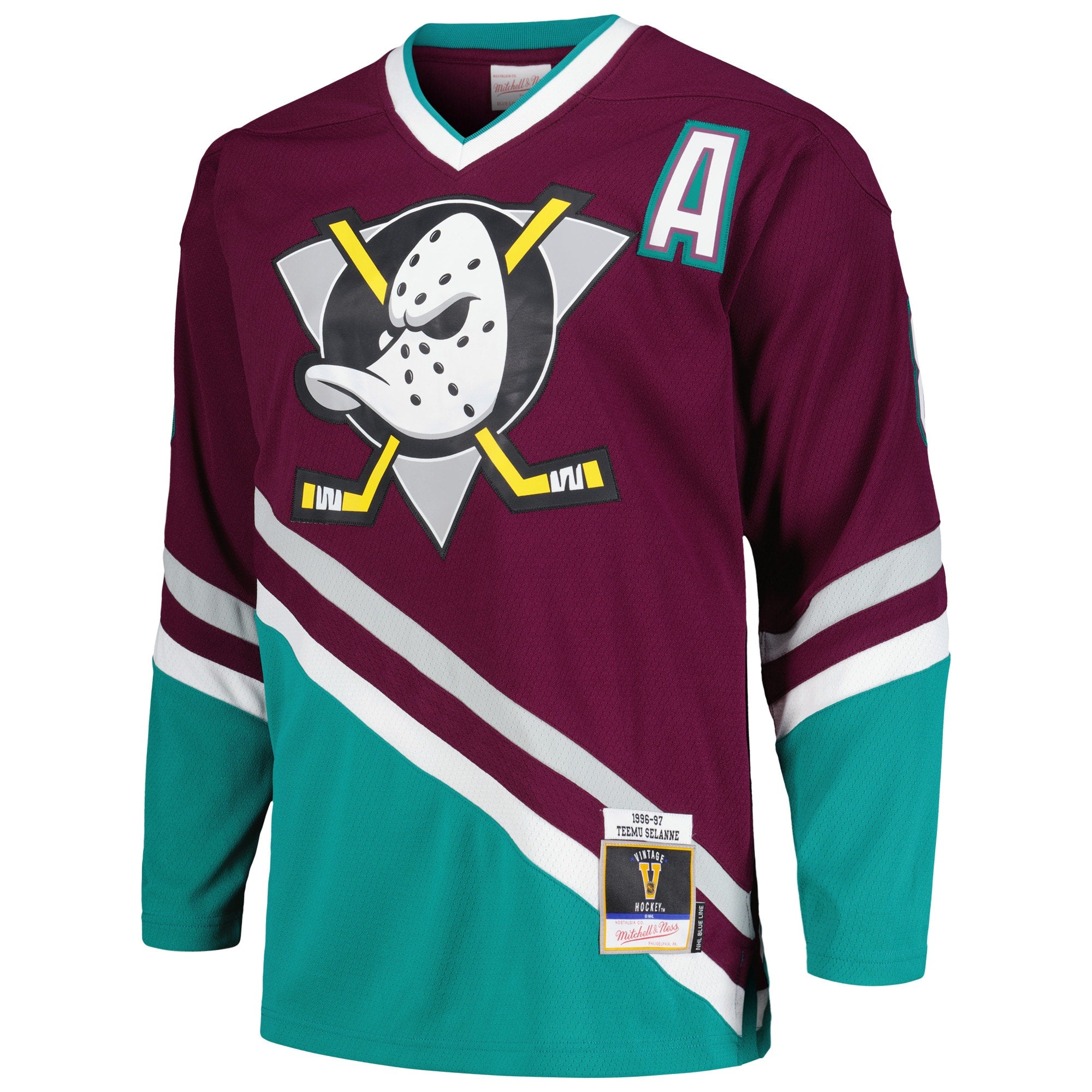 Teemu Selanne Anaheim Ducks Mitchell & Ness 1996/97 Alternate Captain Patch Blue Line Player Jersey - Purple