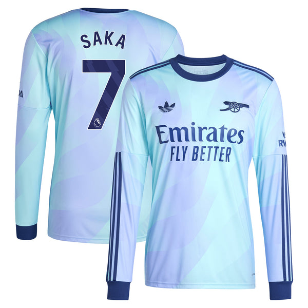 Bukayo Saka Arsenal adidas 2024/25 Third Long Sleeve Player Jersey - Aqua