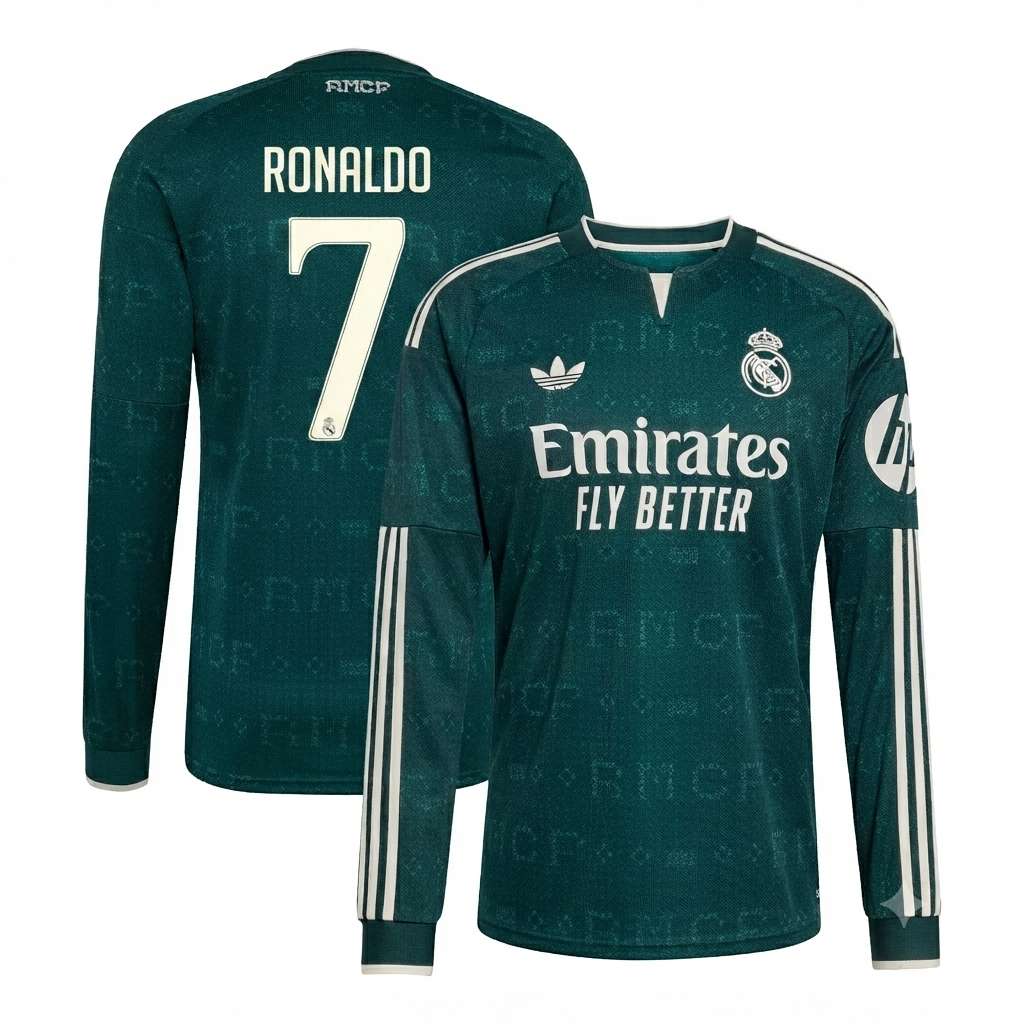 Cristiano Ronaldo 7 Real Madrid adidas 2026/27 Away Replica Long Sleeve Jersey - Green