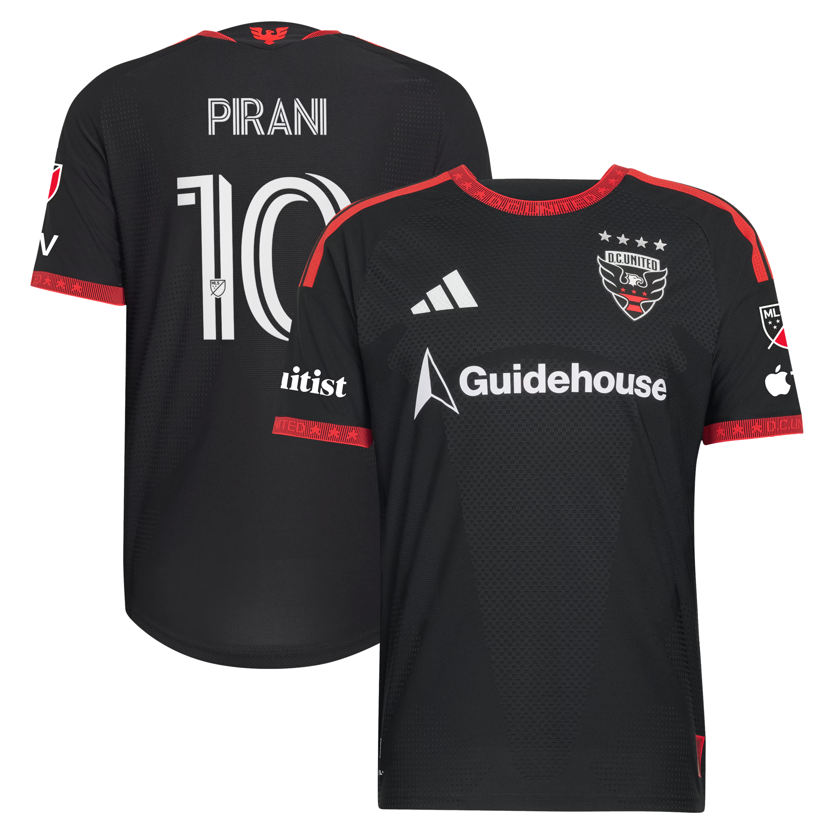 D.C. United // adidas Gabriel Pirani #10 Official 2026 Black-and-Red On-Field Patch Jersey – Black - Jersey Teams World