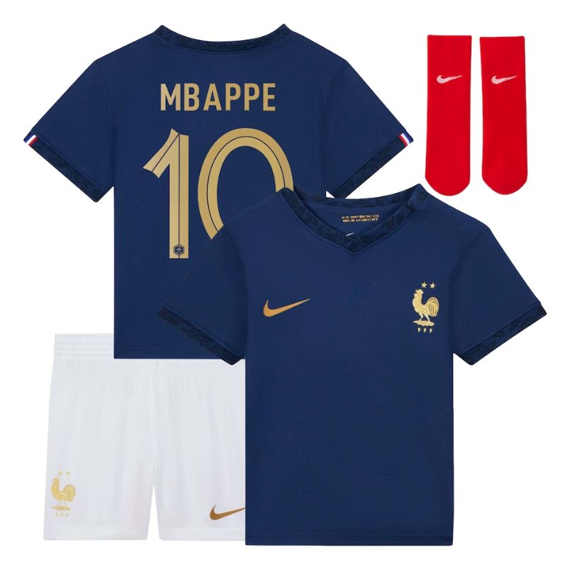 France Home Kit 2022 - Kids  - Kylian Mbappé 10 Jersey - Navy
