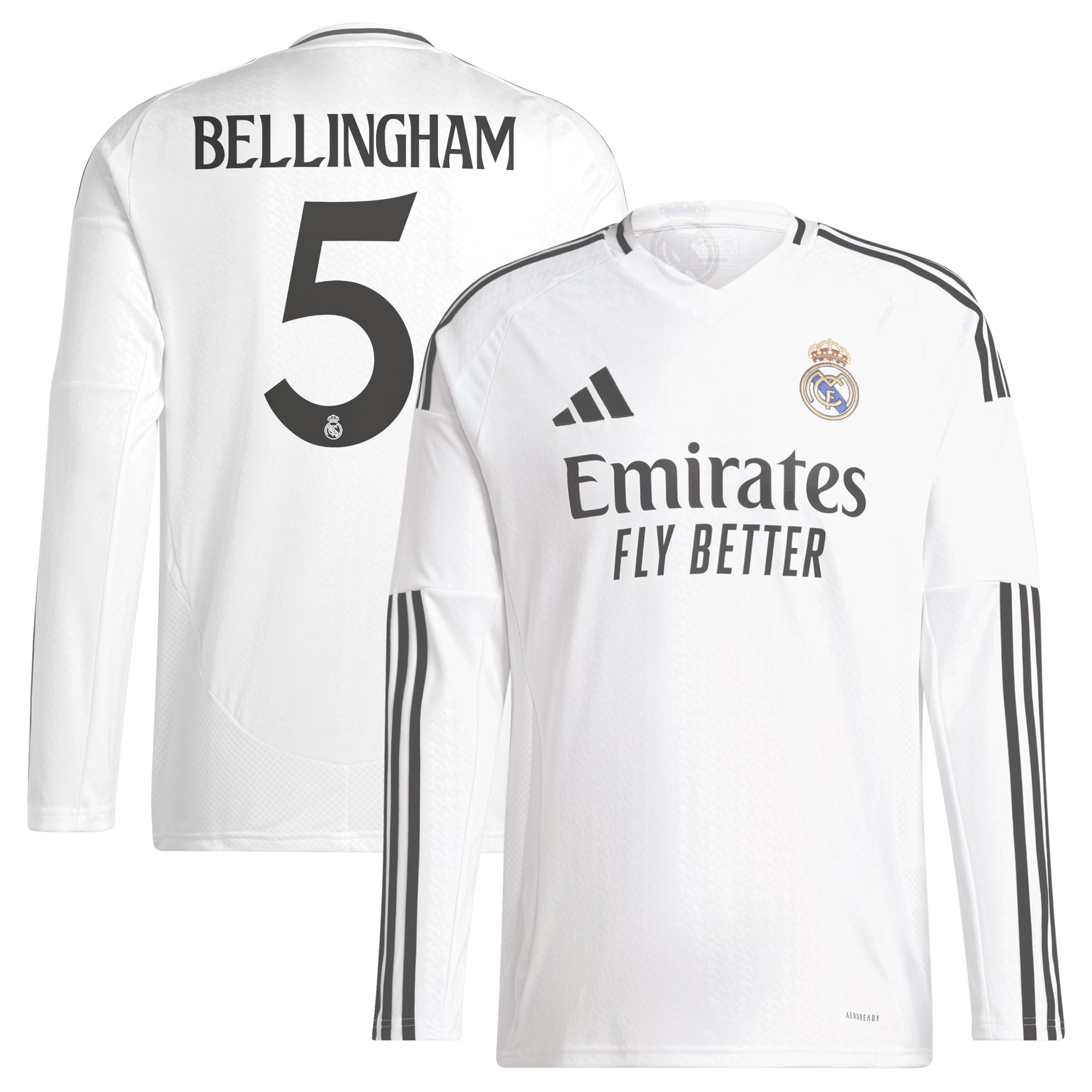 Jude Bellingham Real Madrid Adidas 2024/25 Home Long Sleeve Player Jersey - White