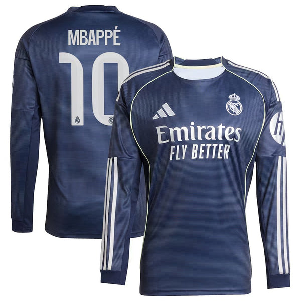 Kylian Mbappé Real Madrid adidas Authentic 2025/26 Away Long Sleeve Player Jersey - Blue