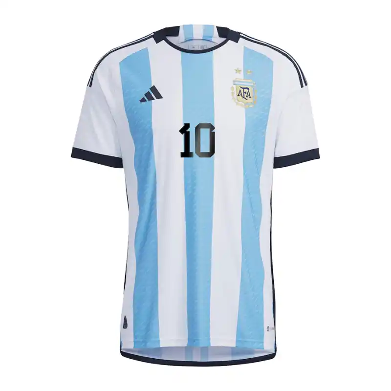 Lionel Messi 10 Argentina National Team Shirt 2022 Winners Home Jersey - White/Light Blue - Jersey Teams World