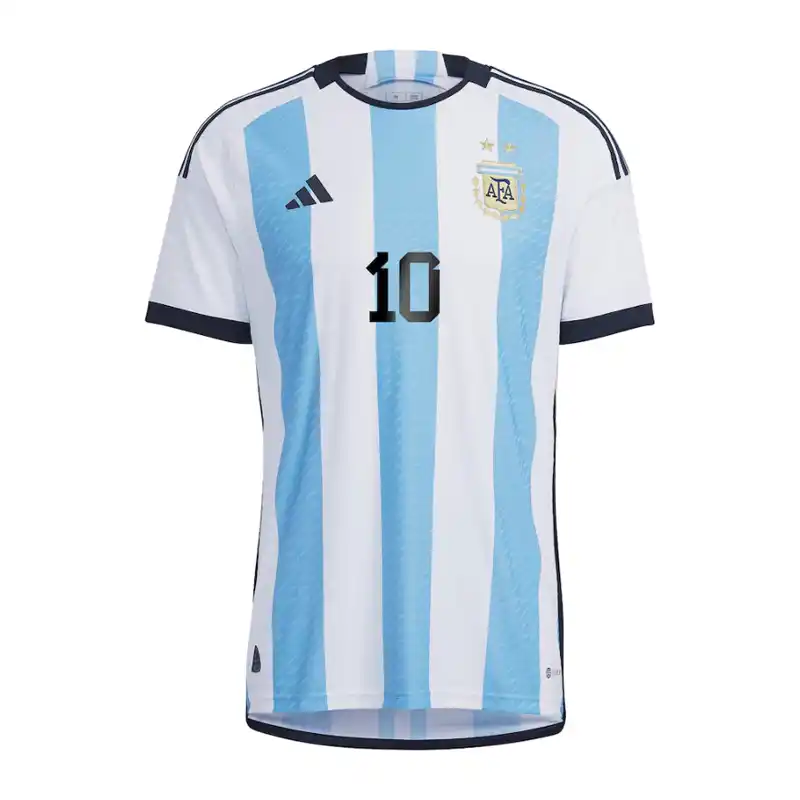 Lionel Messi 10 Argentina National Team Shirt 2022 Winners Home Jersey - White/Light Blue