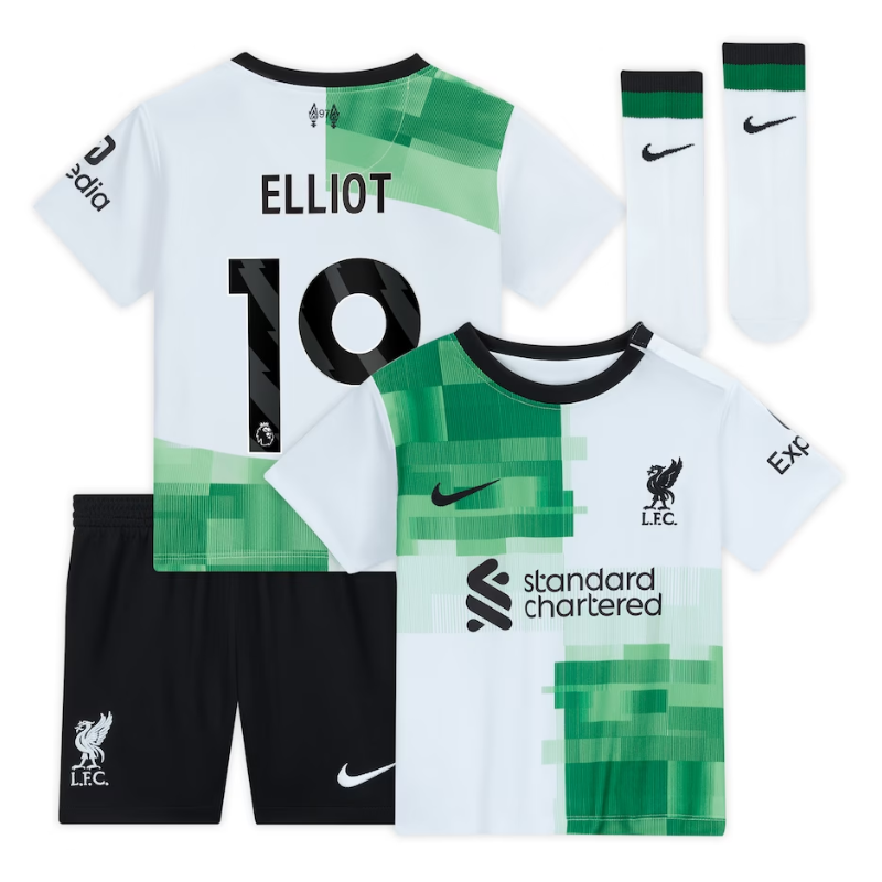 Liverpool Away Kit - 2023-24 - Kids with Elliot 19 printing Jersey - White