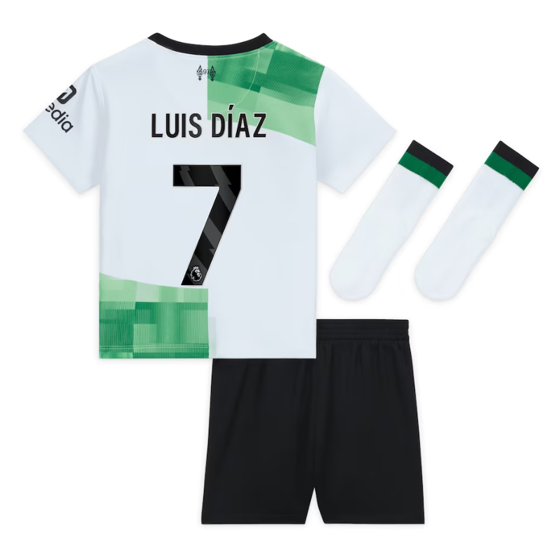 Liverpool Away Kit - 2023-24 - Kids with Luis Díaz 7 printing Jersey - White