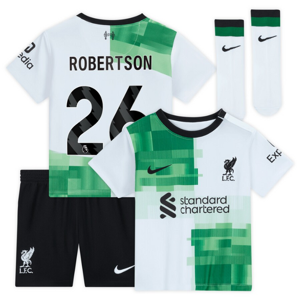 Liverpool Away Kit - 2023-24 - Kids with Robertson 26 printing Jersey - White