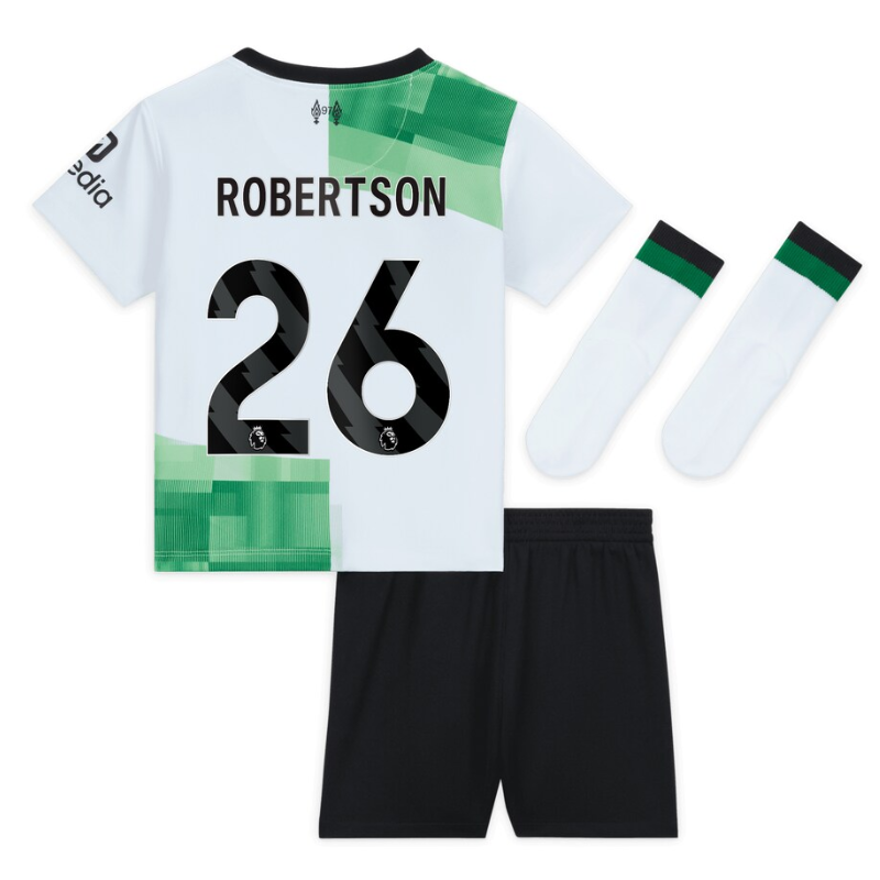 Liverpool Away Kit - 2023-24 - Kids with Robertson 26 printing Jersey - White
