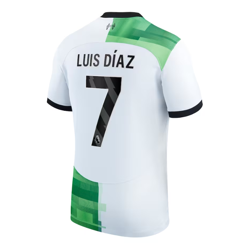 Liverpool Away Shirt - 2023-24 with Player Luis Díaz 7 printing Jersey - White