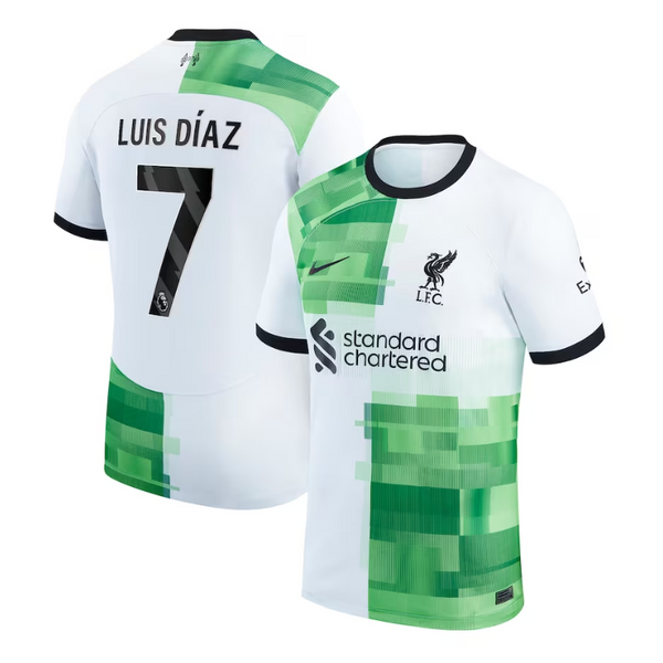 Liverpool Away Shirt - 2023-24 with Player Luis Díaz 7 printing Jersey - White