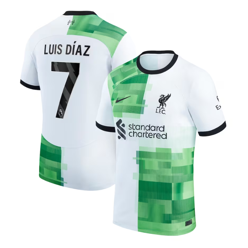 Liverpool Away Shirt - 2023-24 with Player Luis Díaz 7 printing Jersey - White