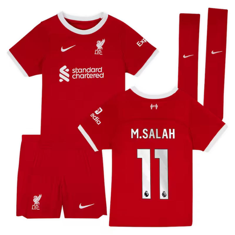 Liverpool Home Stadium Kit - 2023-24 - Little Kids with M.Salah 11 printing - Red - Jersey Teams World