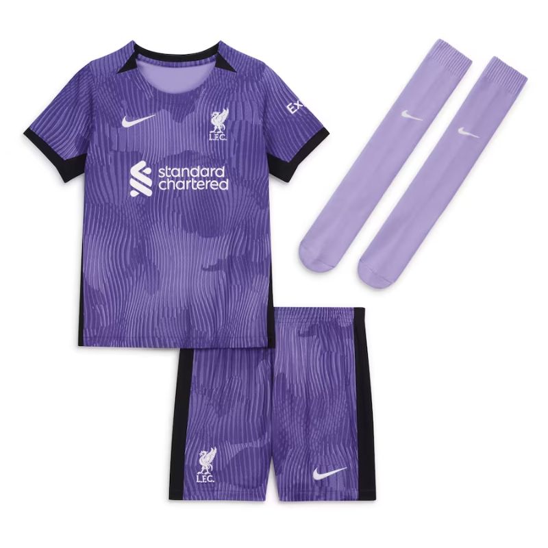 Liverpool Third Kit 2023-24 - Little Kids with Darwin 9 printing Jersey - Purple - Jersey Teams World