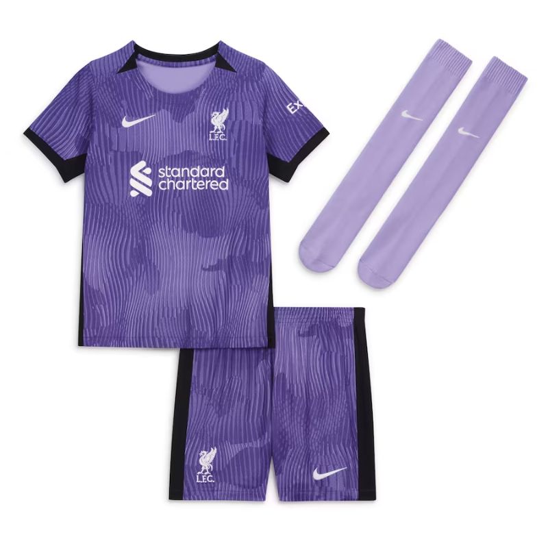 Liverpool Third Kit 2023-24 - Little Kids with Diogo J. 20 printing Jersey - Purple
