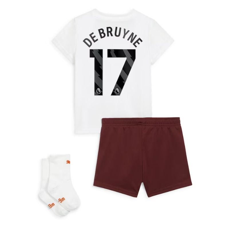 Manchester City Away Kids kit Puma 2023-24 with De Bruyne 17 printing Jersey - White