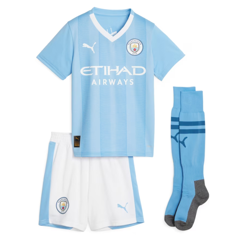 Manchester City Home Kids 2023-24 Custom Jersey - Blue - Jersey Teams World