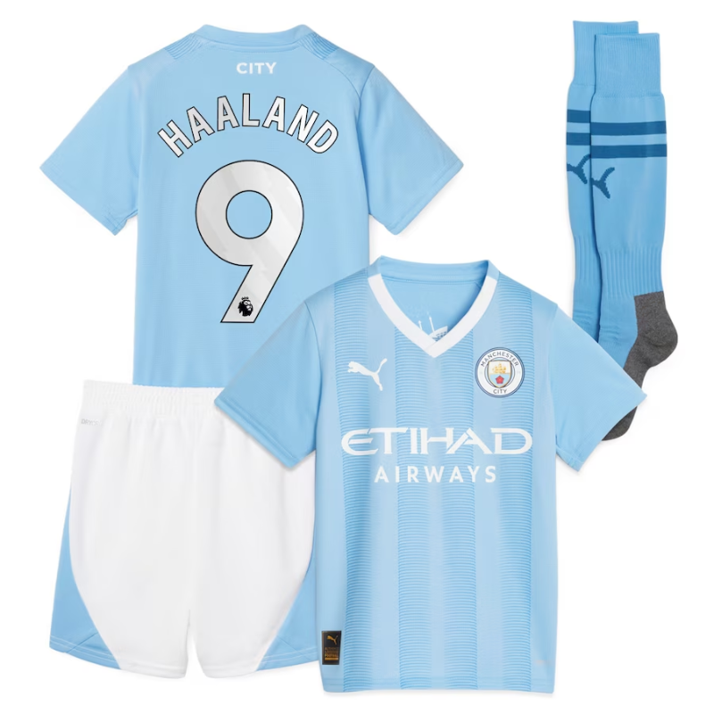 Manchester City Home Kids kit 2023-24 Jersey Haaland 9 printing - Blue - Jersey Teams World