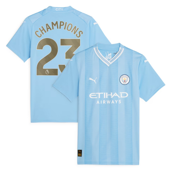 Manchester City Home Shirt 2023-24 - Jersey Champions 23 printing - Blue - Jersey Teams World