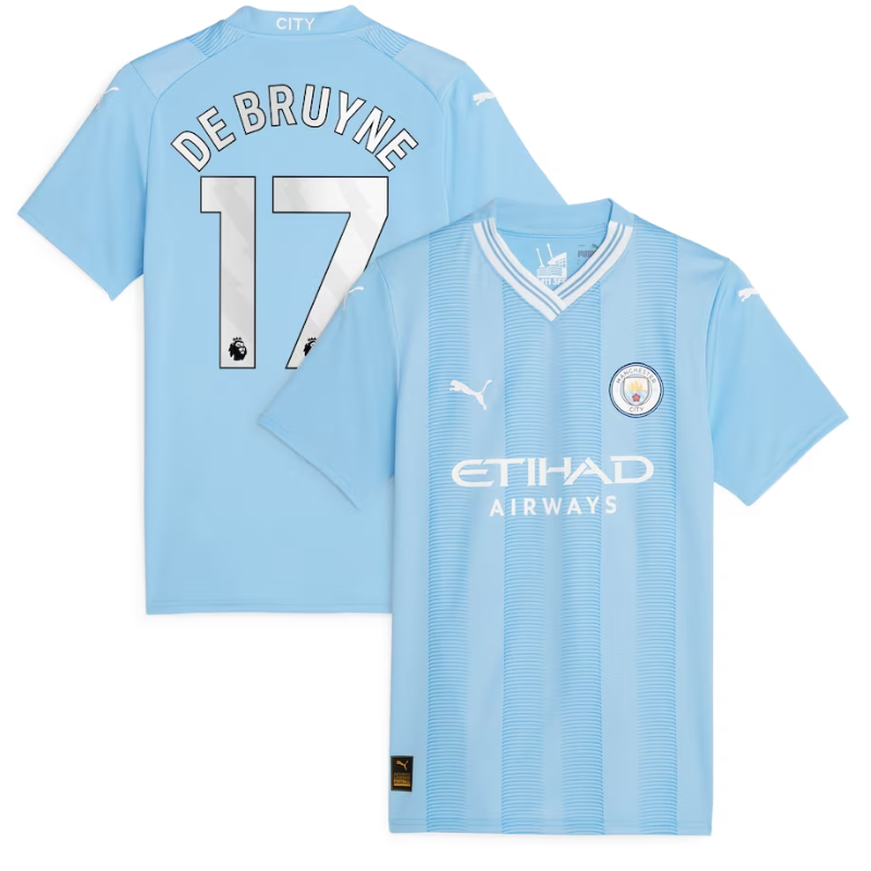 Manchester City Home Shirt 2023-24 - with De Bruyne 17 printing Jersey - Blue - Jersey Teams World