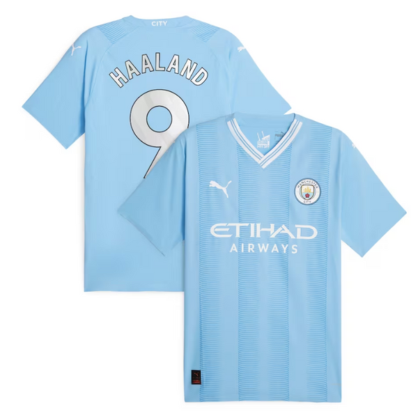 Manchester City Home Shirt 2023-24 with Player Haaland 9 printing - Blue
