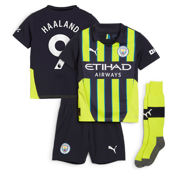 Manchester City PUMA Away Minikit 2024-25 with Haaland 9 printing Kids Jersey