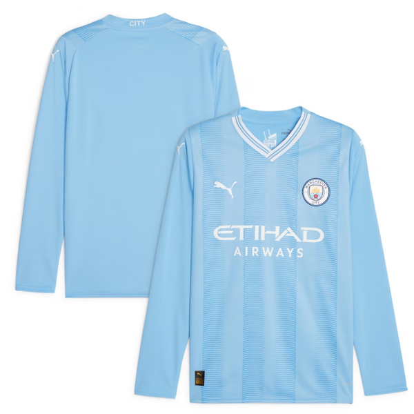Manchester City Team 2023/24 Home Long Sleeve Custom Jersey - Sky Blue - Jersey Teams World
