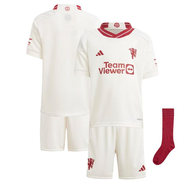 Manchester United Third Minikit 2023-24 Kids Custom Jersey - White