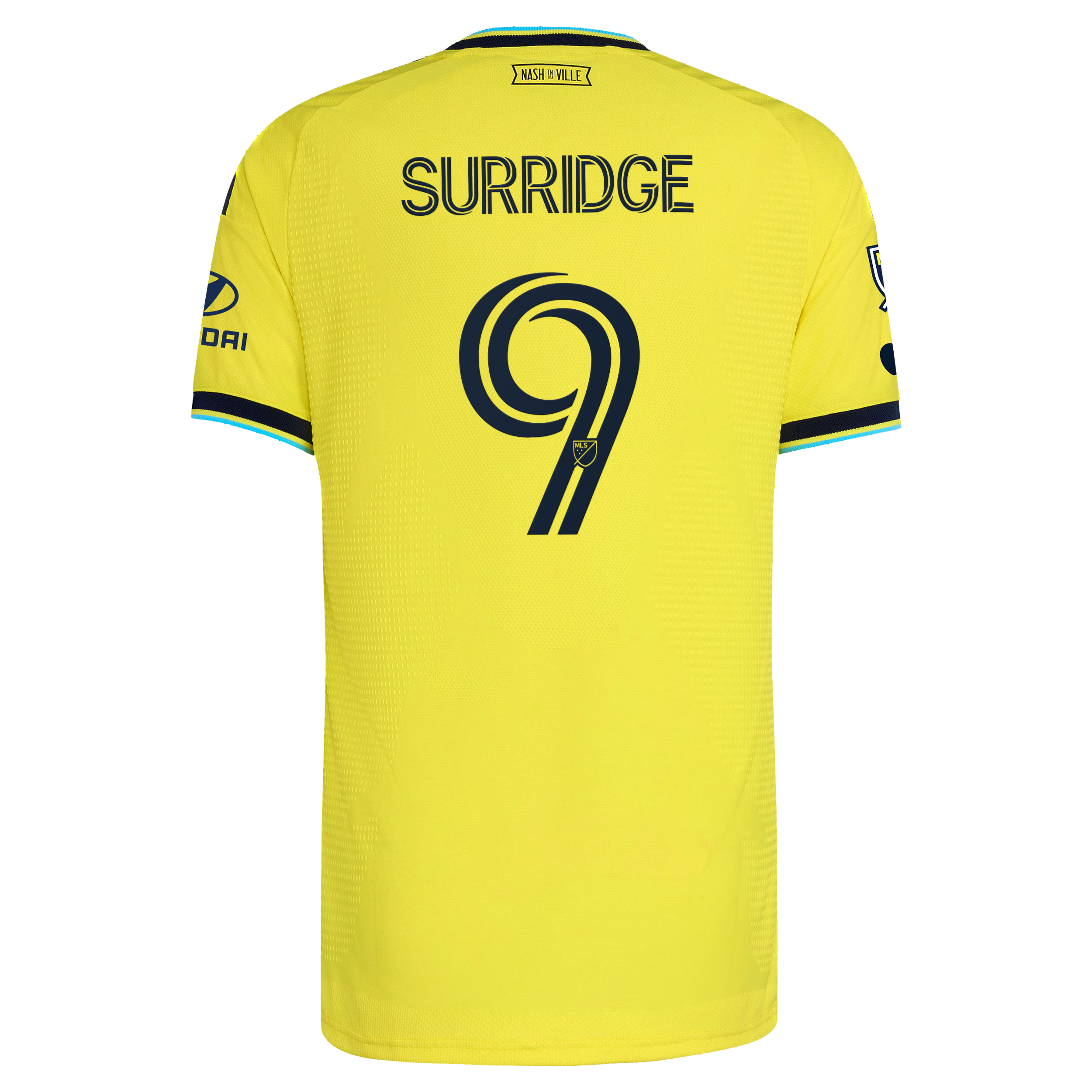 Nashville SC // Sam Surridge #9 Official 2026 The Reverb On-Field Patch Jersey – Yellow - Jersey Teams World
