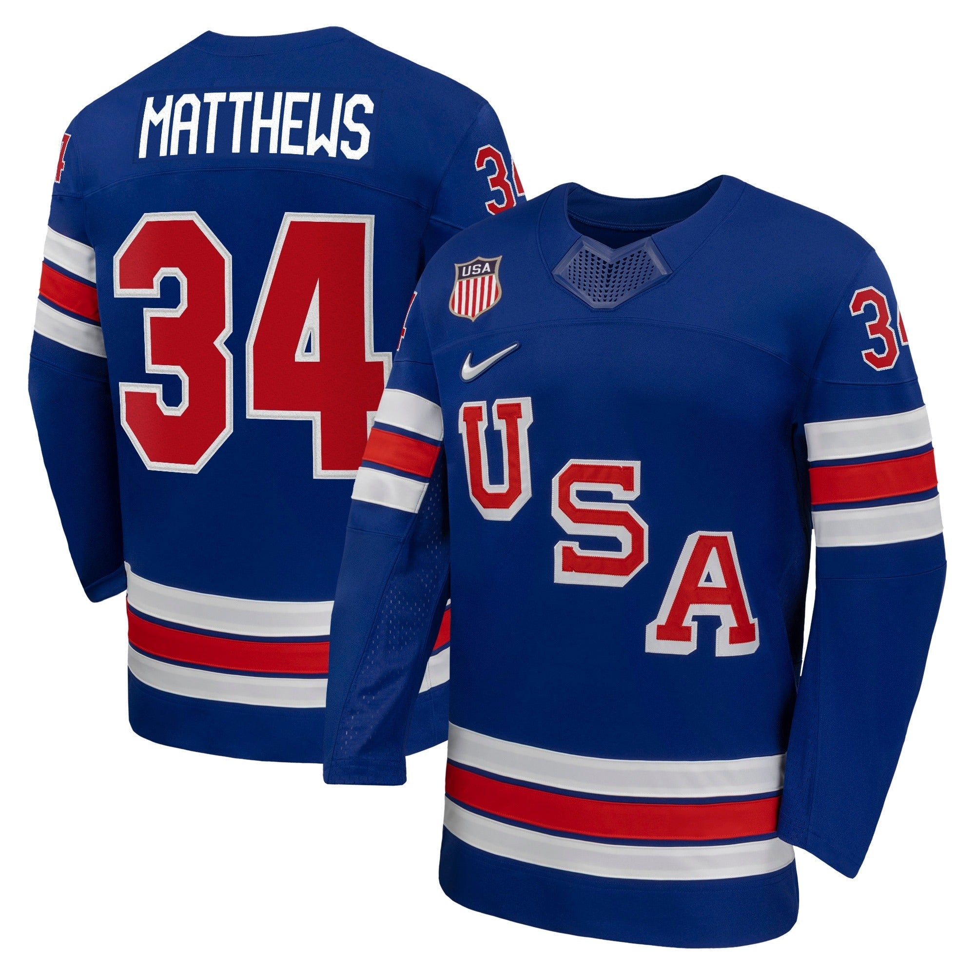 Nike USA Hockey Authentic 2026 Home Supporter Edition Jersey – Auston Matthews #34 – Royal Blue - Jersey Teams World