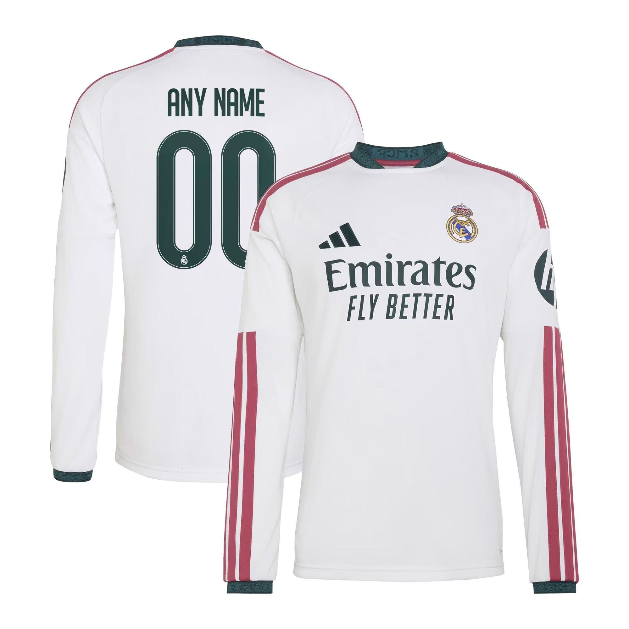 Official Real Madrid adidas 2026/27 Home Replica Custom Long Sleeve Jersey - White