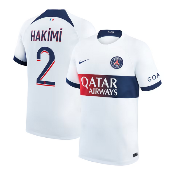 Paris Saint-Germain Away Shirt 2023-24 with Hakimi 2 printing Jersey - White