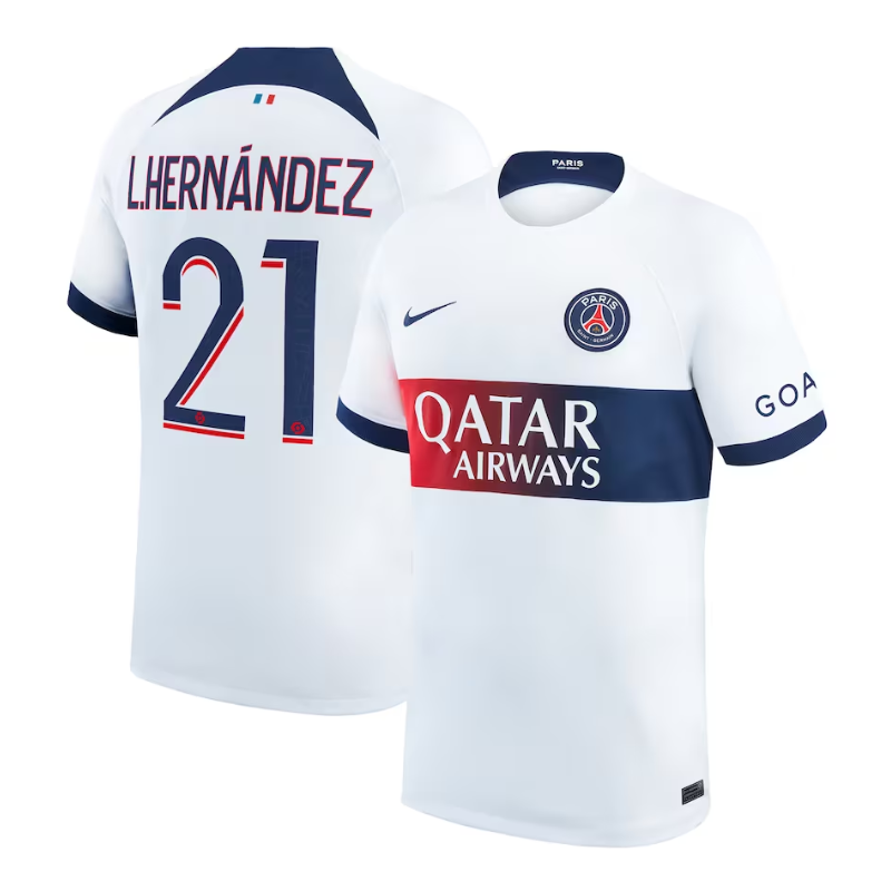 Paris Saint-Germain Away Shirt 2023-24 with Player Hernández 21 printing Jersey - White - Jersey Teams World
