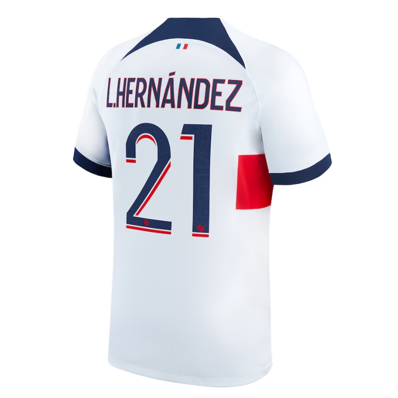 Paris Saint-Germain Away Shirt 2023-24 with Player Hernández 21 printing Jersey - White - Jersey Teams World