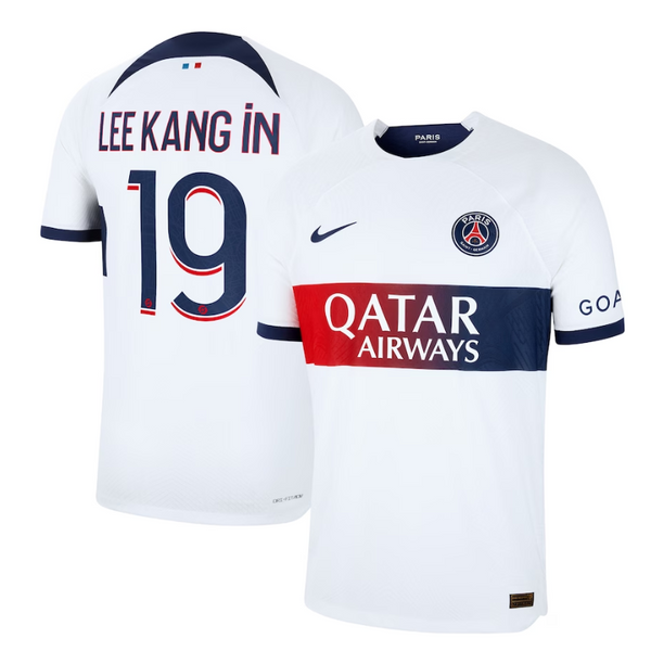 Paris Saint-Germain Away Shirt 2023-24 with Player Lee Kang In 19 printing Jersey - White