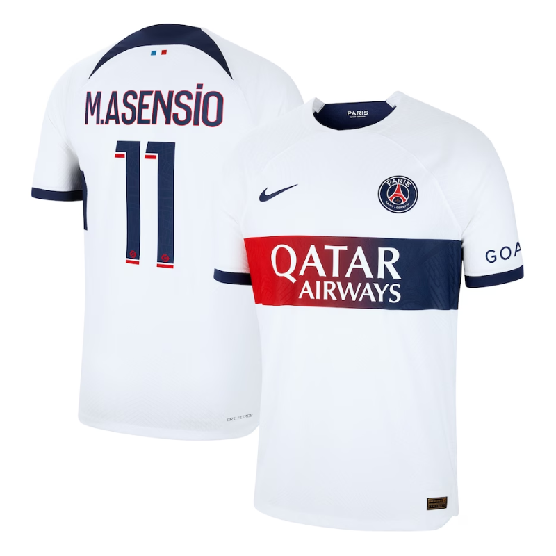 Paris Saint-Germain Away Shirt 2023-24 with Player M.Asensio 11 printing Jersey - White - Jersey Teams World