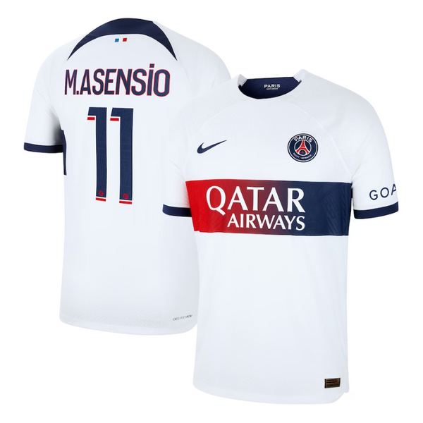 Paris Saint-Germain Away Shirt 2023-24 with Player M.Asensio 11 printing Jersey - White