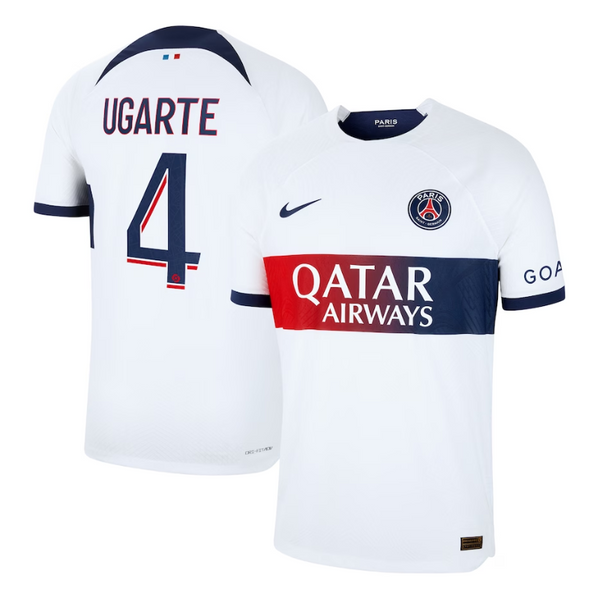 Paris Saint-Germain Away Shirt 2023-24 with Player Ugarte 4 printing Jersey - White