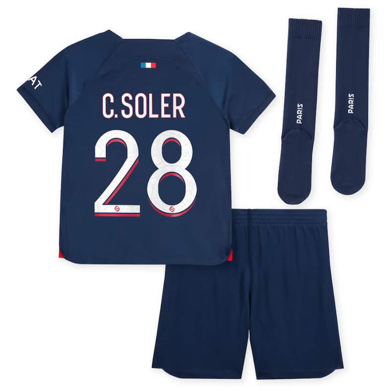 Paris Saint-Germain Home Kit 2023-24 - Little Kids with C. Soler 28 printing Jersey - Blue - Jersey Teams World