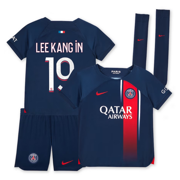 Paris Saint-Germain Home Kit 2023-24 - Little Kids with Player Lee Kang In 19 printing Jersey - Navy