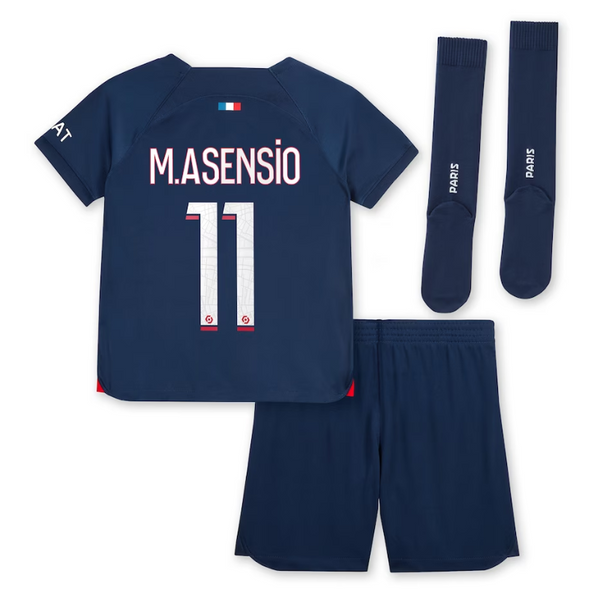 Paris Saint-Germain Home Stadium Kit 2023-24 - Little Kids with M.Asensio 11 printing