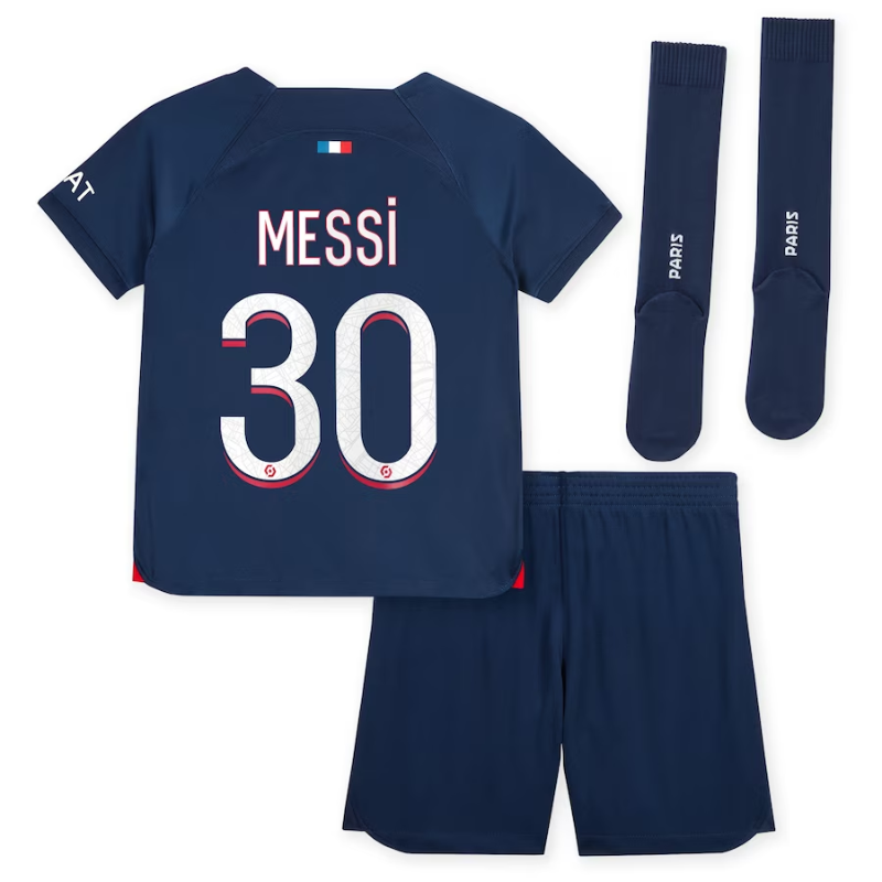 Paris Saint-Germain Team Home Kit 2023-24 - Little Kids with Messi 30 printing Jersey - Blue - Jersey Teams World