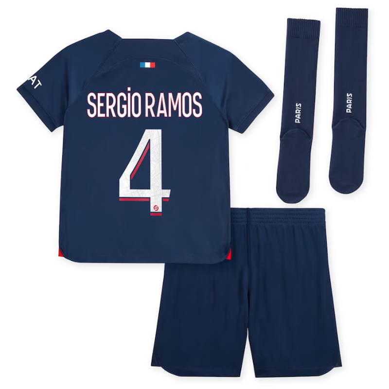 Paris Saint-Germain Team Home Kit 2023-24 - Little Kids with Sergio Ramos 4 printing Jersey - Blue - Jersey Teams World