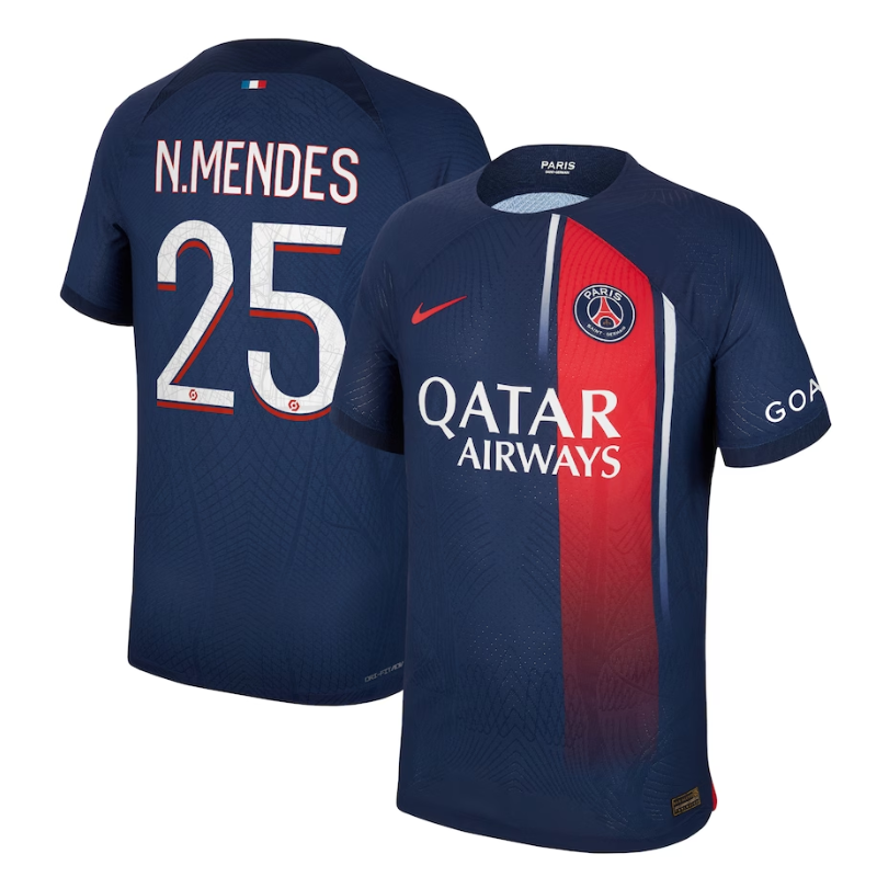 Paris Saint-Germain Team Home Shirt 2023-24 with Jersey N.Mendes 25 printing - Blue - Jersey Teams World