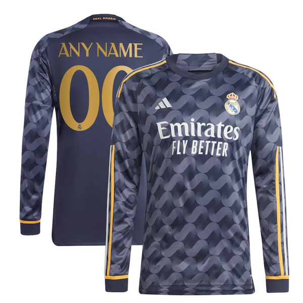 Real Madrid Adidas 2023/24 Away Long Sleeve Custom Jersey - Navy
