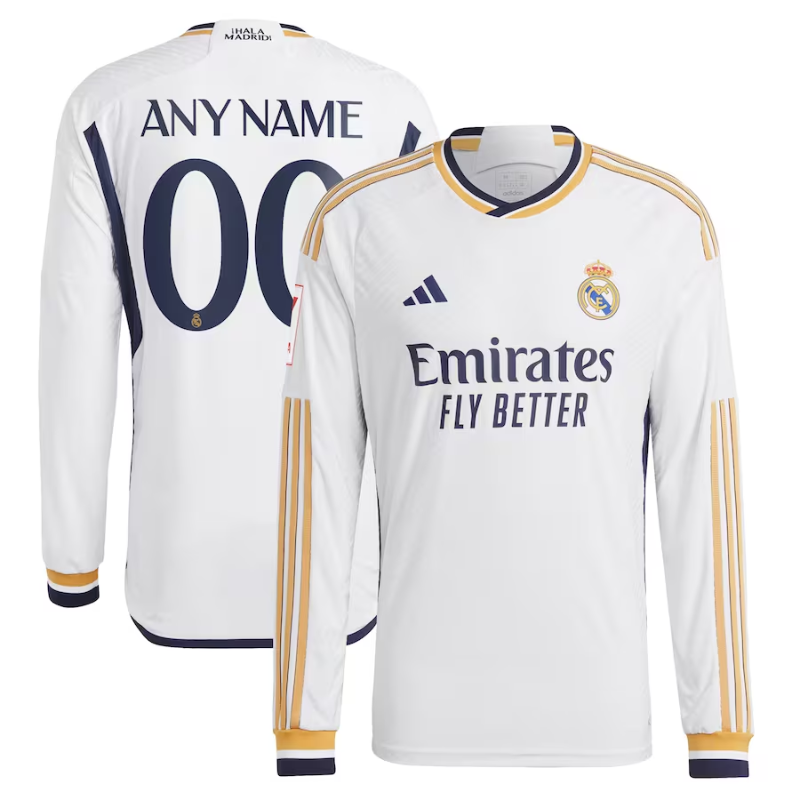 Real Madrid Home Adidas 2023/24 Long Sleeve Customized Jersey - White
